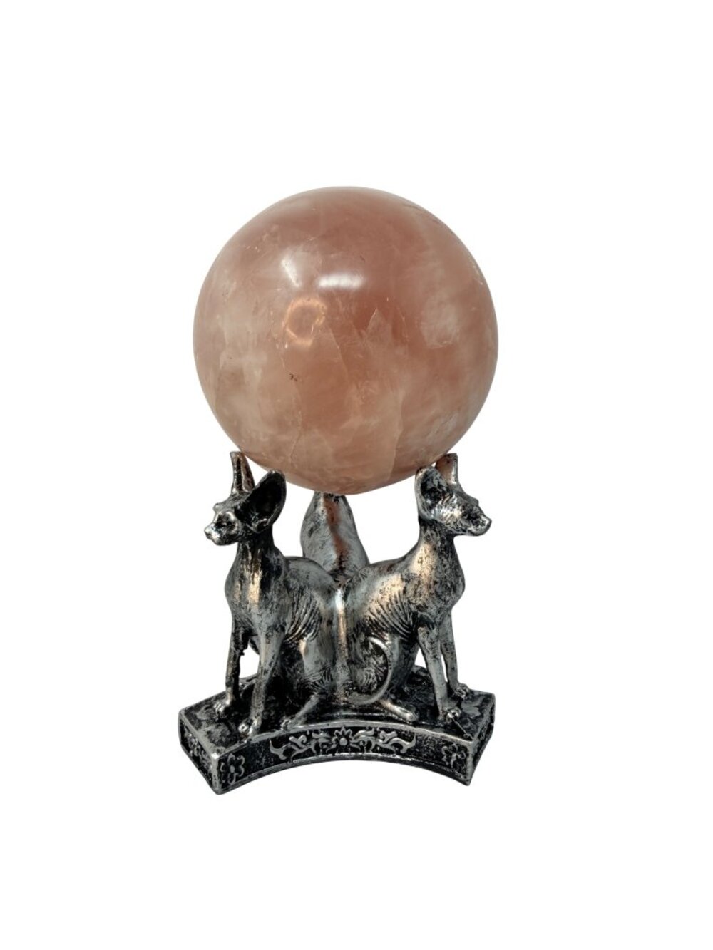 Silver Sphynx Cat Sphere Stand Gothic Crystal‎ Ball Holder Altar Decor